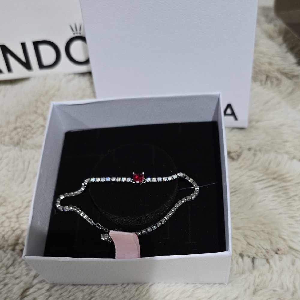 Pandora Silver Bracelet with Red Gemstone